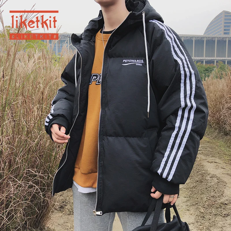 Liketkit мужские новые зимние парки 2019 полосатые толстые куртки с капюшоном большие