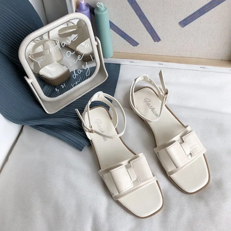 

Clear Heels 2021 Sandals Ladies Shoes Summer Buckle Strap All-Match Suit Female Beige New Comfort Gladiator Girls Fashion Black