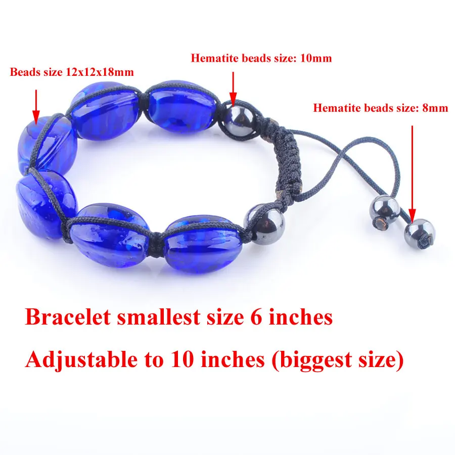 

WOJIAER Blue Lampwork Glass Beads Hematite Beads Adjustable Healing Braided Rope Beaded Bracelet Jewelry PK762