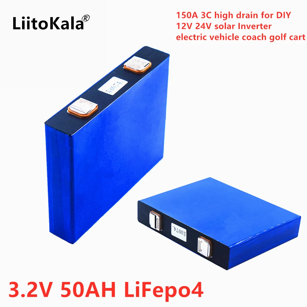 

LiitoKala 3.2v 50Ah LifePo4 Battery lithium 150A 3C High Drain For Diy 12V 24V Solar Inverter Electric Vehicle Coach Golf Cart