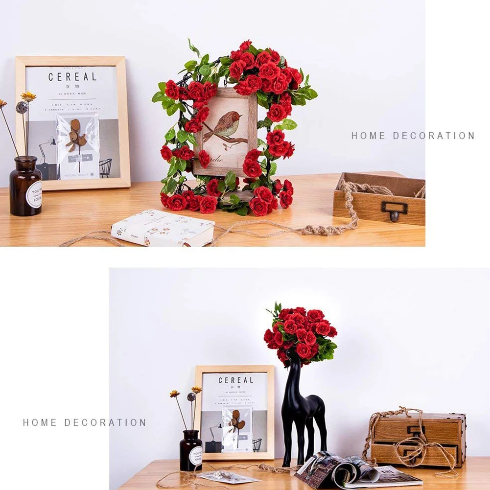 

3PCS Artificial Rose Garlands Silk Rose Flowers Green Leaves Vine For Home Hotel Office Wedding Party Garden Craft Art Decor Red