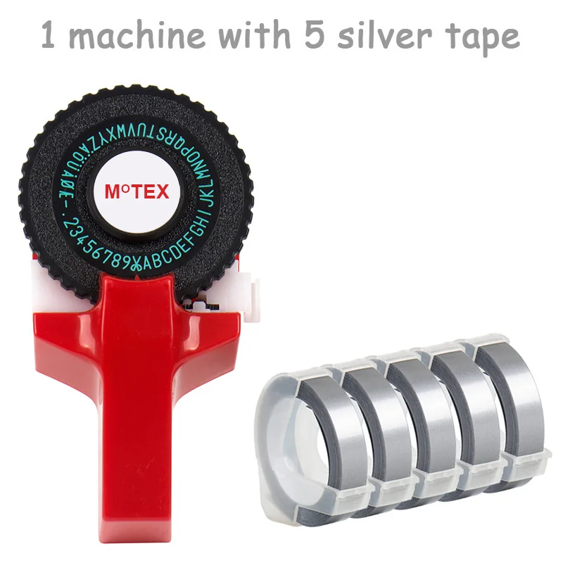 Красный цвет MoTex E101 принтер мини DIY Ручная Совместимость для dymo 3D тиснение ручная лента ручная машинка надпись машина - Цвет: machine add 5 silver