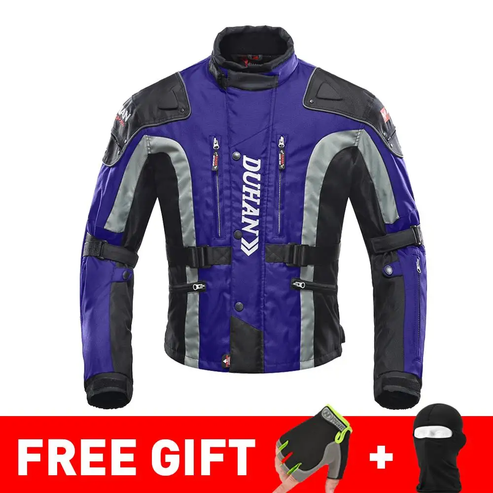 023 Blue Jacket DUHAN осень зима морозостойкая Мотоциклетная Куртка Мото+ протектор мотоциклетные штаны мото костюм туристическая одежда защитный комплект - Цвет: 023 Blue Jacket