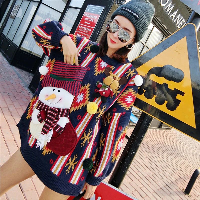 Vefadisa Christmas Sweater Woman 2019 Appliques Pullovers Winter Warm Thick Knitting Tops O-Neck QYF1034 | Женская одежда