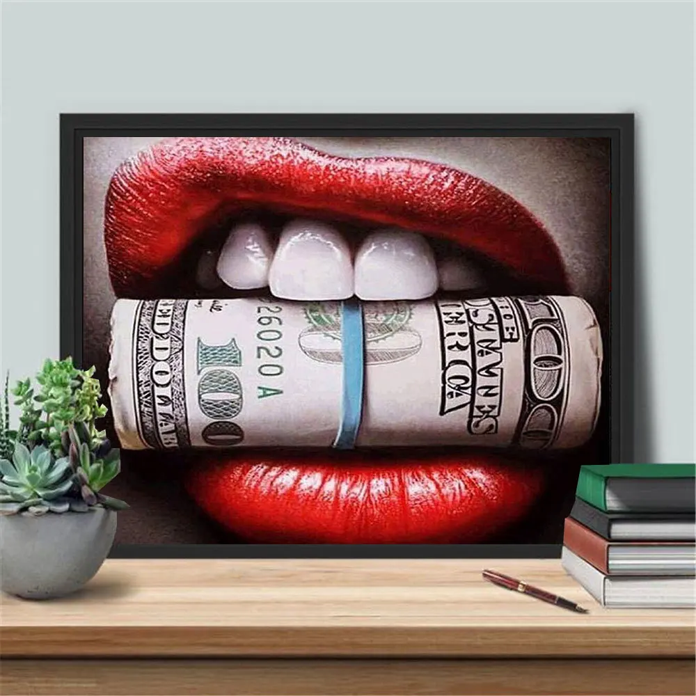 

KAMY YI Boutique Hot Sale 5D Money Lips Teeth Landscape Full Diamond Cross Stitch Kit Art High Quality Portrait 3D Painting