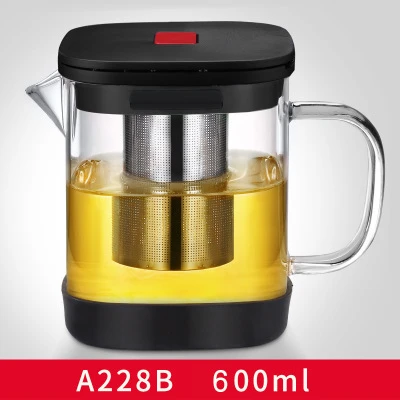 A228B-600ML Небольшой квадратный стеклянный чайник с открытым крышкой и фильтром для заварки чая улун, зеленый чайник для заваривания чая - Цвет: A228B-600ML
