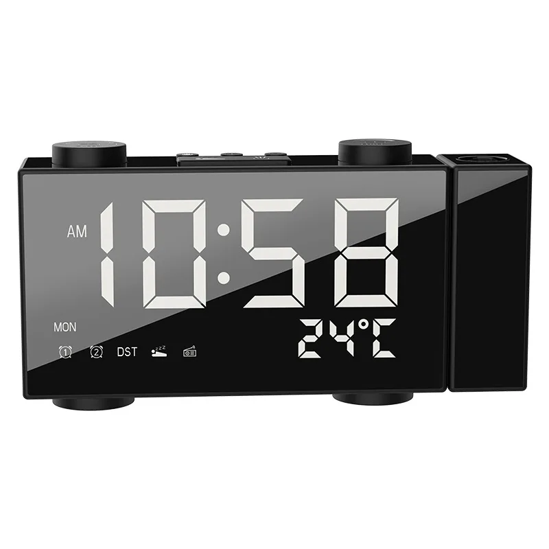 

6 Inch Digital FM Projection Radio Alarm Clock Desktop Clocks USB Wake Up FM Radio Time Projector Snooze Function 2 Alarm