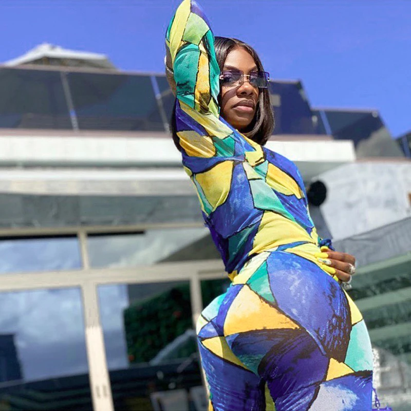 2020 Autumn/winter European and American new women's fashion print long-sleeved trousers sport casual suit