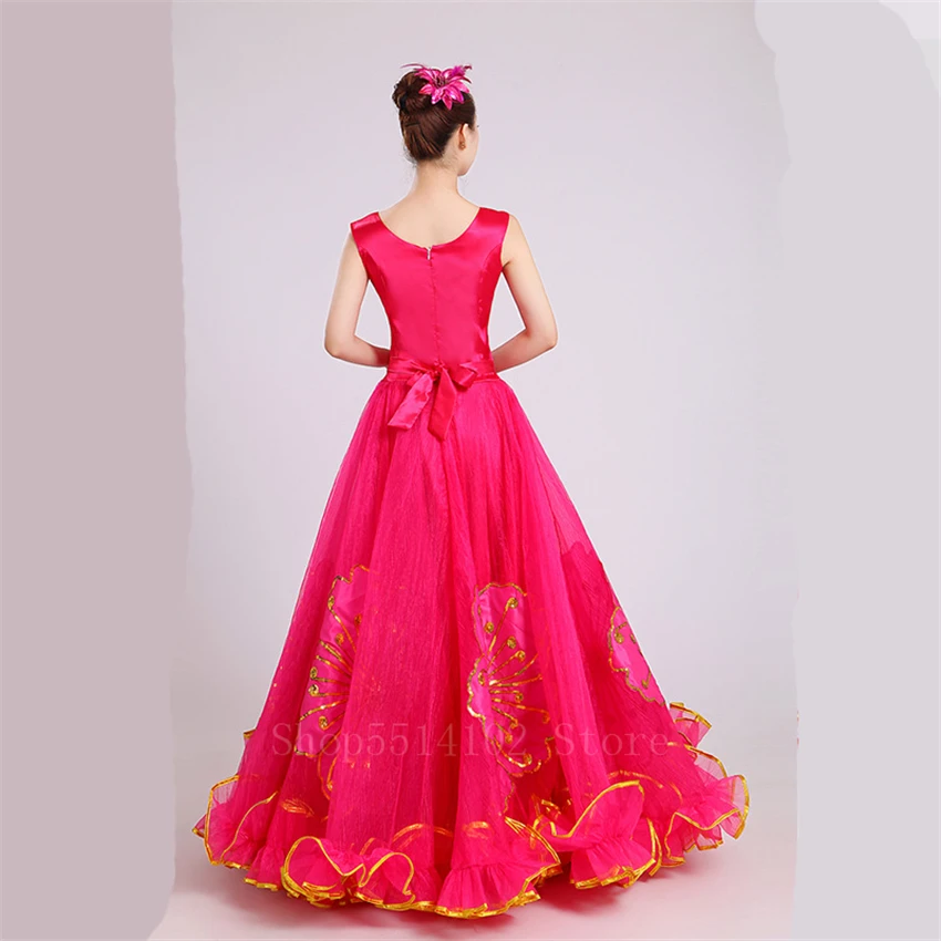 Женский костюм фламенко для танца живота длинные газовые Платья с цветочным