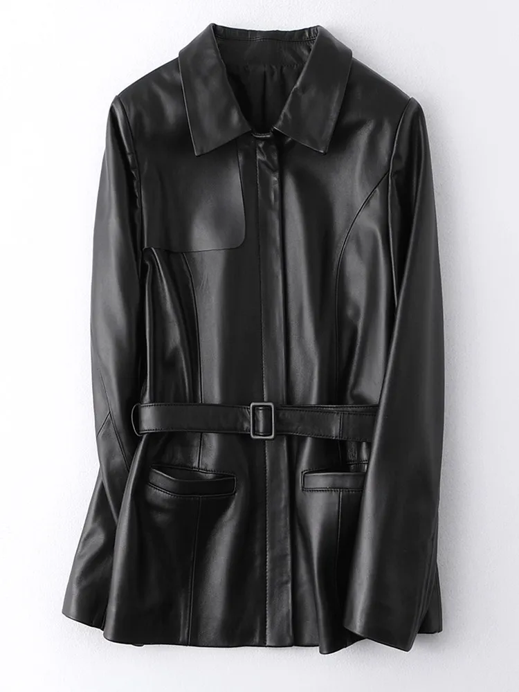 2020 весеннее Новое Женское пальто из натуральной кожи Модная тонкая куртка