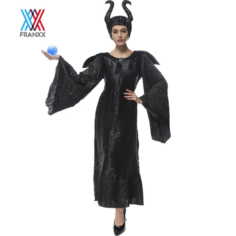Хэллоуин Maleficent платье косплей рога Балаклава шляпа для взрослых женщин темный