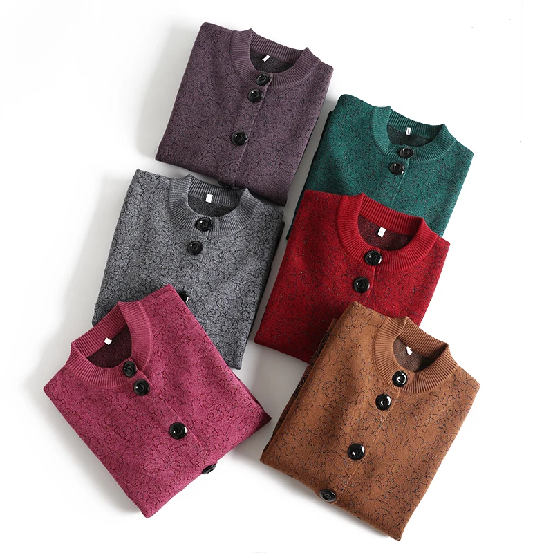 Женский свитер среднего возраста кардиган вязаный жакет короткий длинный рукав