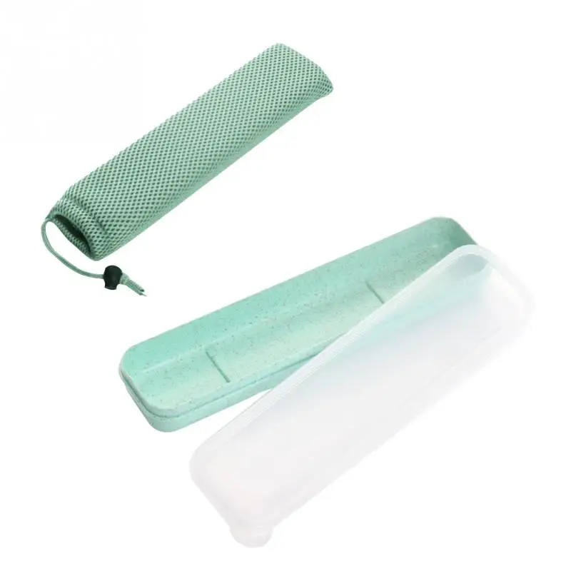 

Outdoor Reusable Practical Transparent Cover Wheat Straw Slot Design Cutlery School Tableware Box Set With Storage Bag Travel