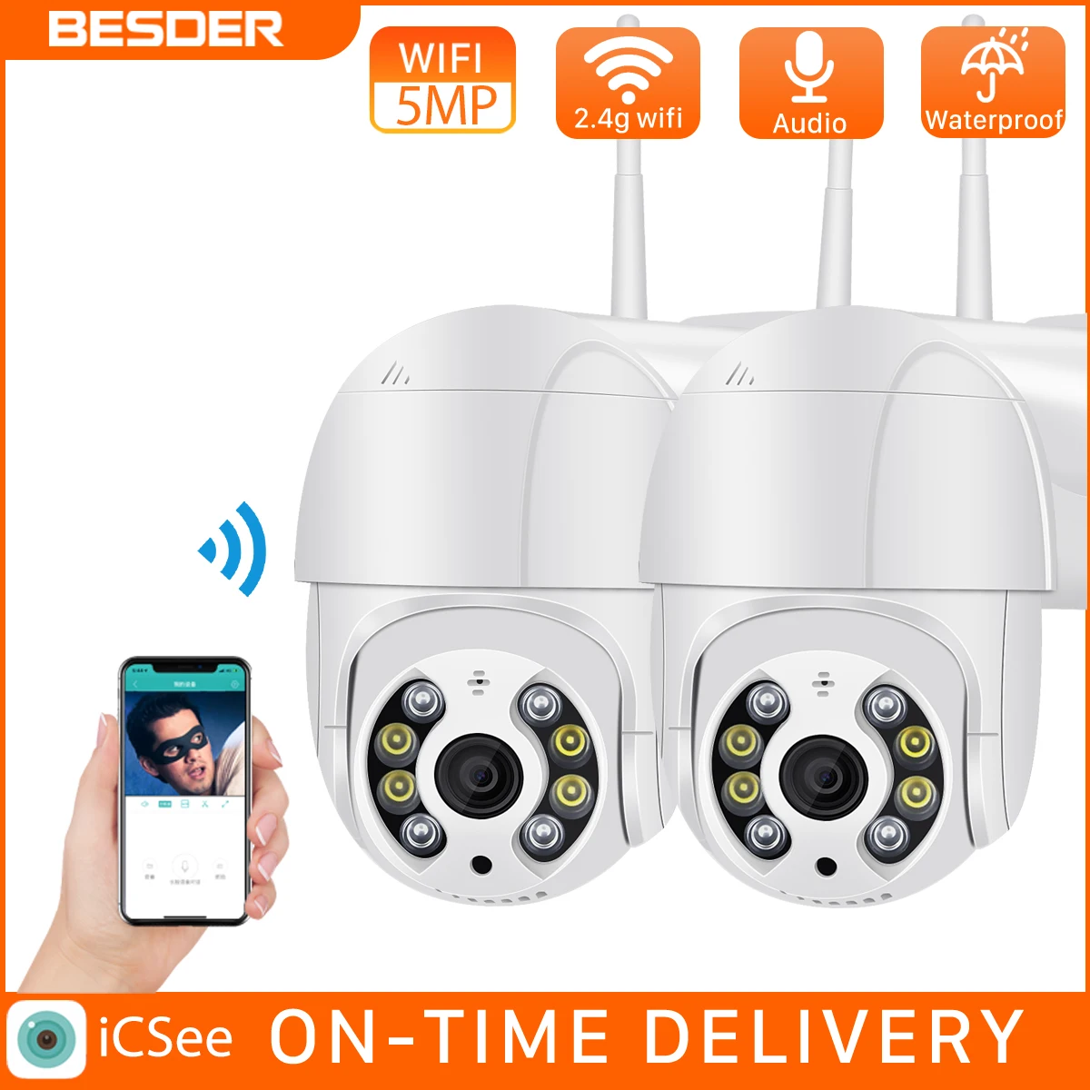 BESDER 5MP PTZ WiFi Камера Движение Два голосовых оповещения Обнаружение человека