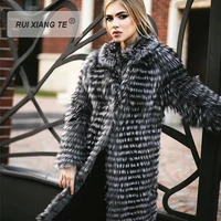 free shipping ruixiangte women real fur coat striped sewed fur coat real fox fur vest coat warm winter outerwear light warm fur