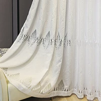 white geometric hollow curtains for living room modern semi blackout 3d leaves tulleyarn window drapes for bedroom vt