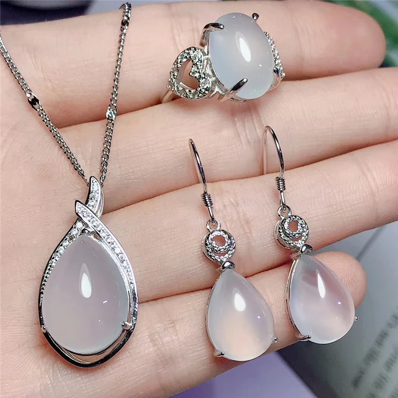 Jadery классический натуральный белый халцедон нефрит ювелирный набор для женщин