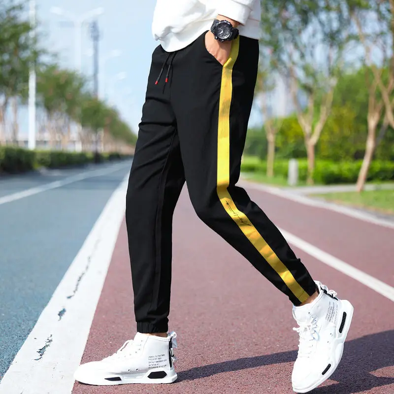 

Summer New Ice Silk Breathable Men's Casual Long Pants Loose Sports Harlan Thin Nine-Point Beamed Overalls Jogging