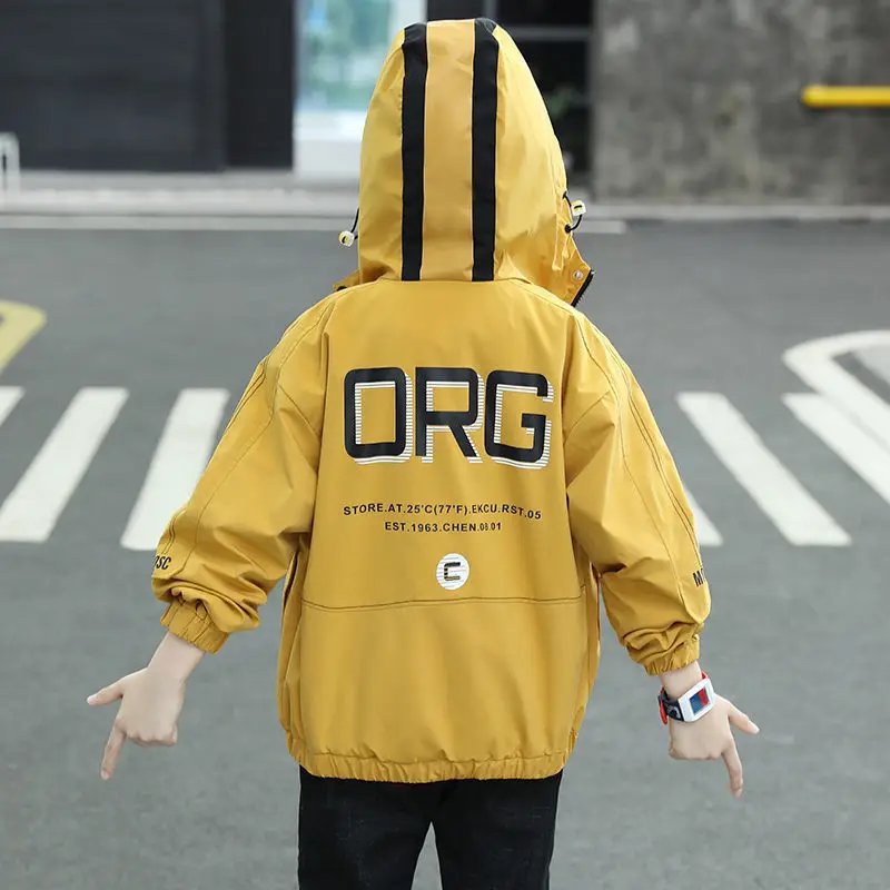 

Spring & Autumn Polyester Jacket For Boys New 2021 Korean Version Fashion Coat Handsome Casual Hooded Slim Children's Clothing