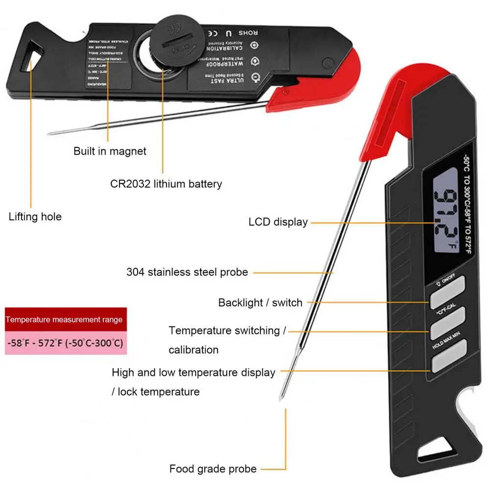 

Digital Food Thermometer Instant Read Folding Temperature Meter Measurement Tool