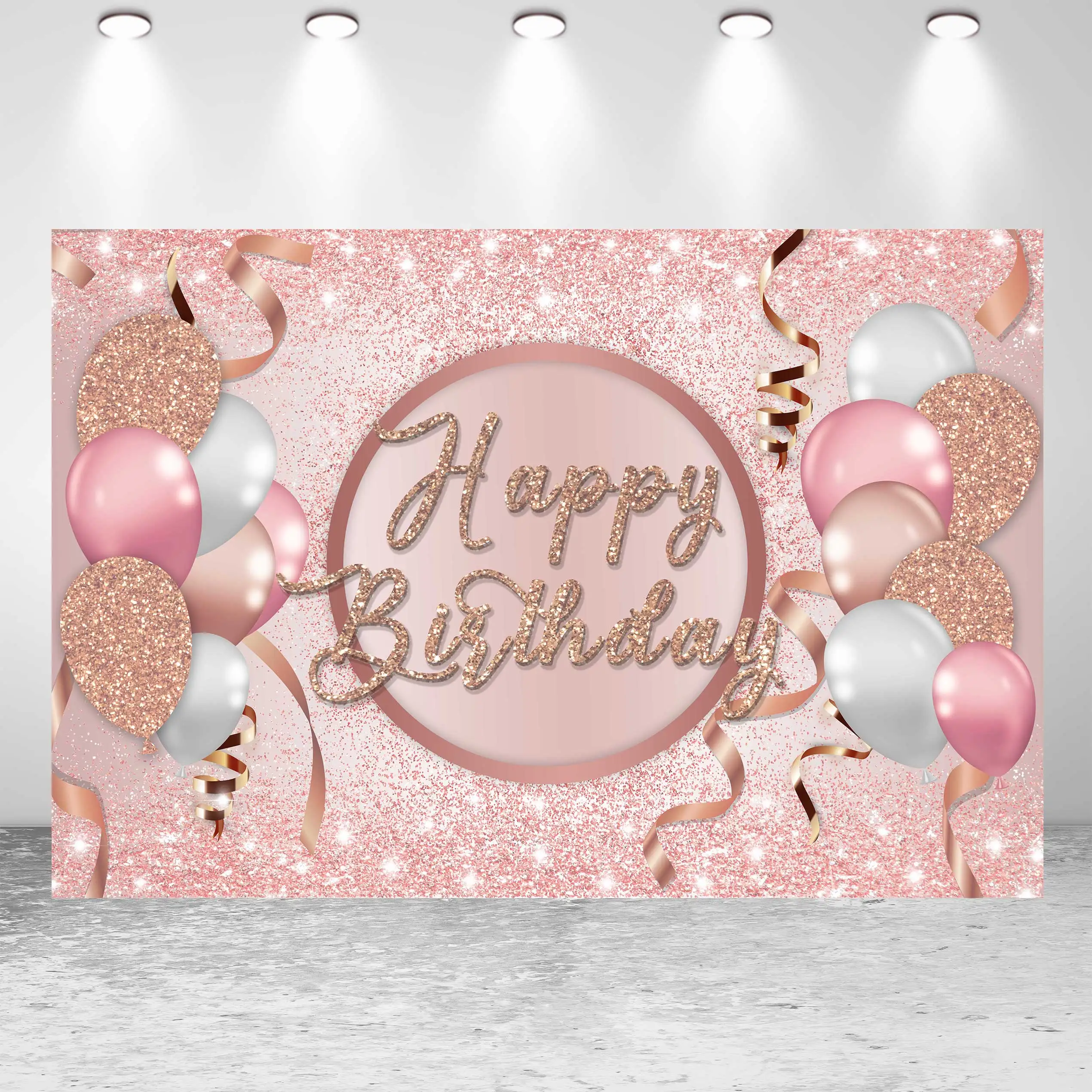 

Seekpro Woman's Girls' Birthday Celebrating Party Backdrop Bokeh Glitter Balloon Customize Banner Poster Photo Studio Background