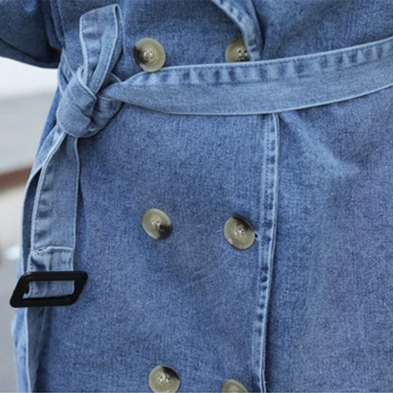 

Women's Spring Jackets 2021 Long Coat New Women's Large Size Loose Medium Length Belt Double Breasted Denim Windbreaker