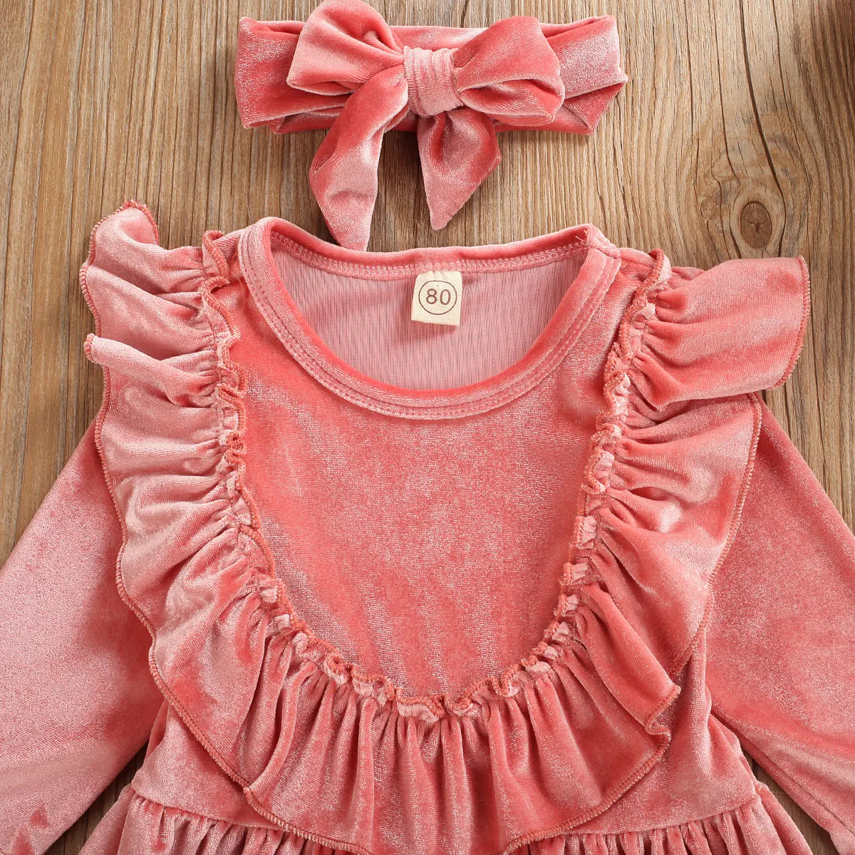 Платье для девочек вельветовое платье с длинным рукавом оборками праздничные