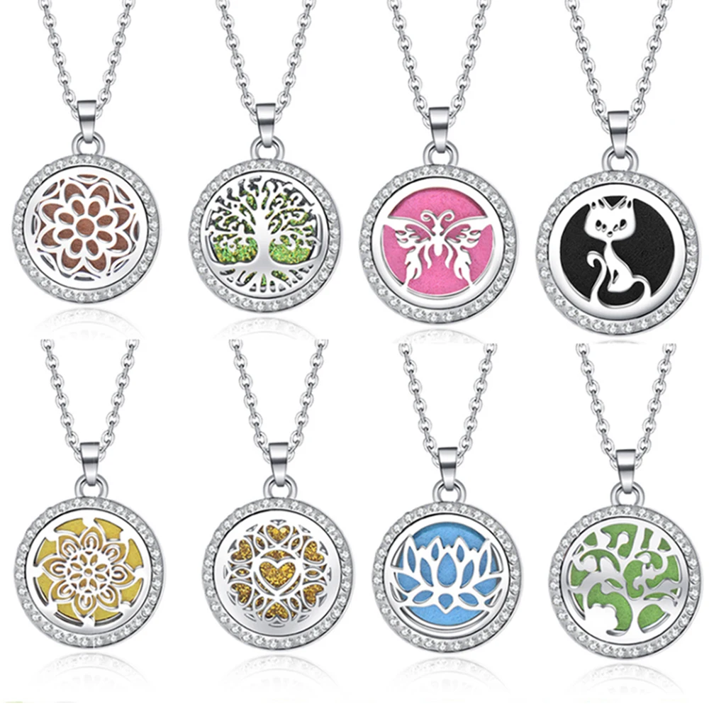 

10Pcs/Lot Stainless Steel Tree Open Locket Aromatherapy Necklace Essential Oil Diffuser Necklace Pendant Aroma Jewelry