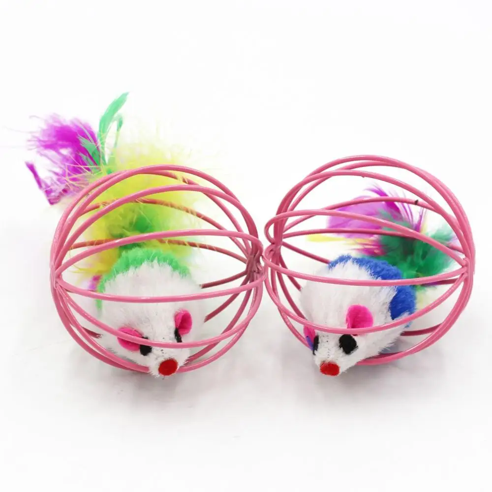 Кошачья интерактивная игрушка шар перо палочка с маленькой мышкой клетка