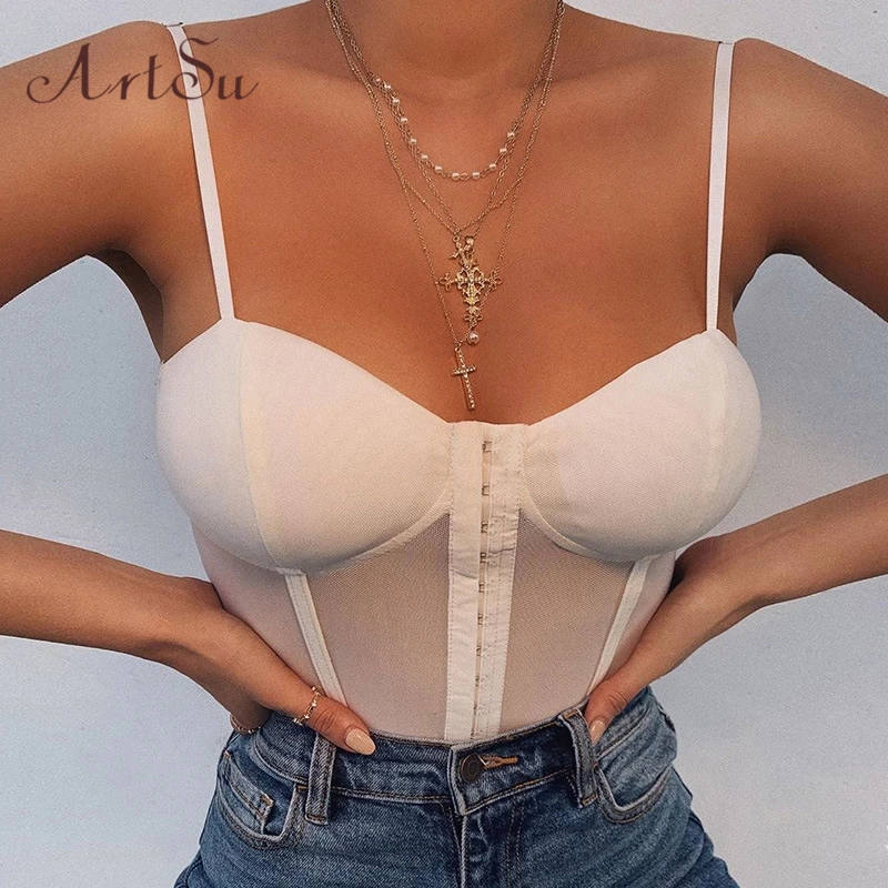 Artsu сексуальное бюстье из сетчатой ткани с открытой спиной корсет летнее Боди без