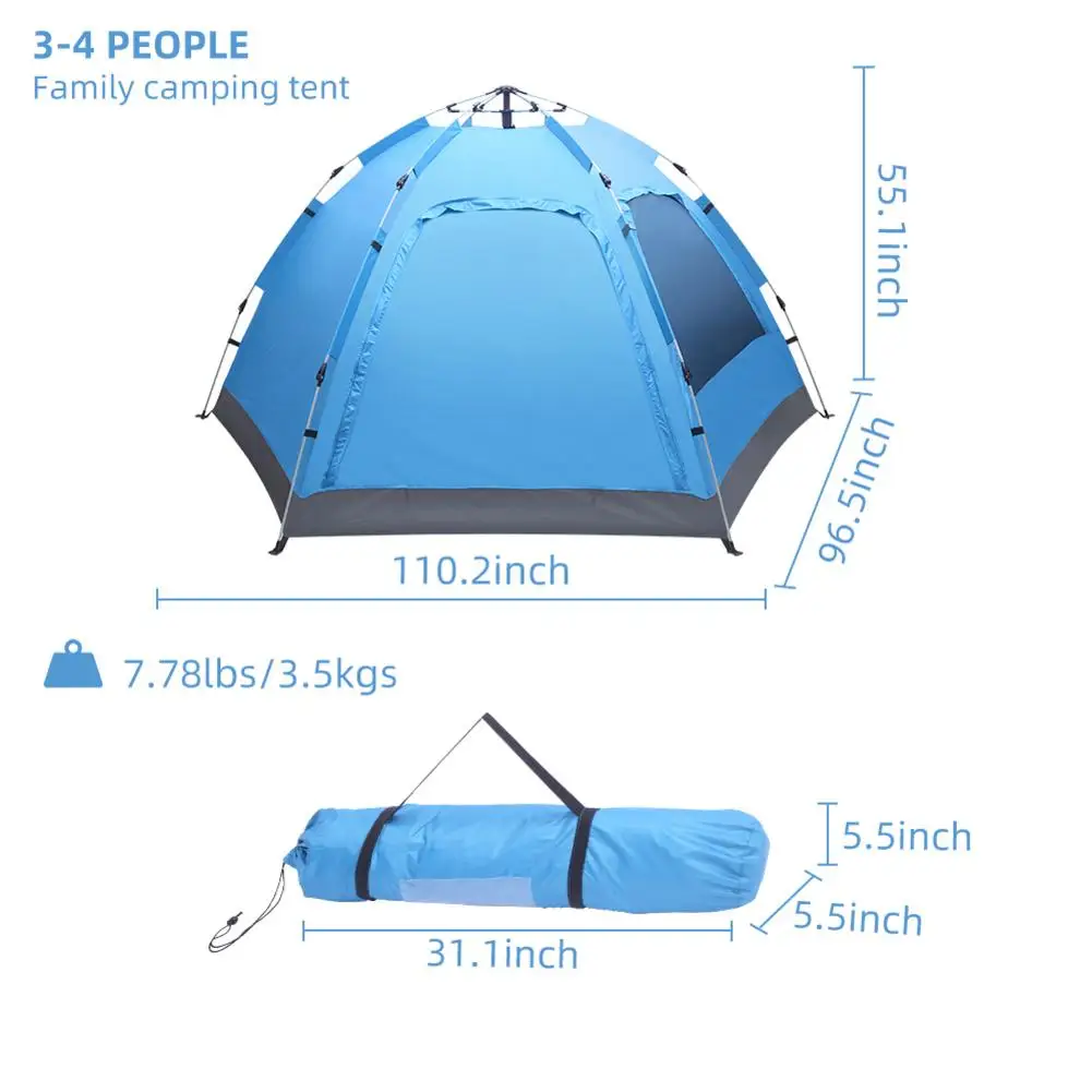 

Outdoor Tent Camping Six-sided Double-door Hydraulic Tent 3-4 Person Waterproof 4 Season Outdoor Family Beach Leisure Tent