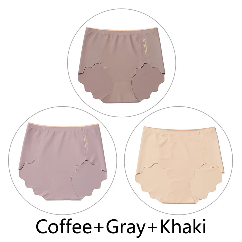 Coffee Gray Khaki 3 шт., Мягкие Бесшовные трусы, женские сексуальные трусики с оборками, женское Ультра тонкое нижнее белье, женские L-XXL, большие размеры, нижнее белье, новинка - Цвет: Coffee Gray Khaki