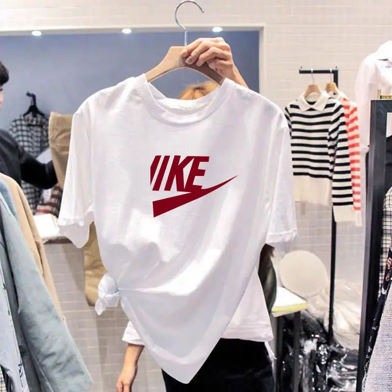 

Cotton short sleeve t-shirt female summer new Korean loose size fat mm bottomed T-shirt student