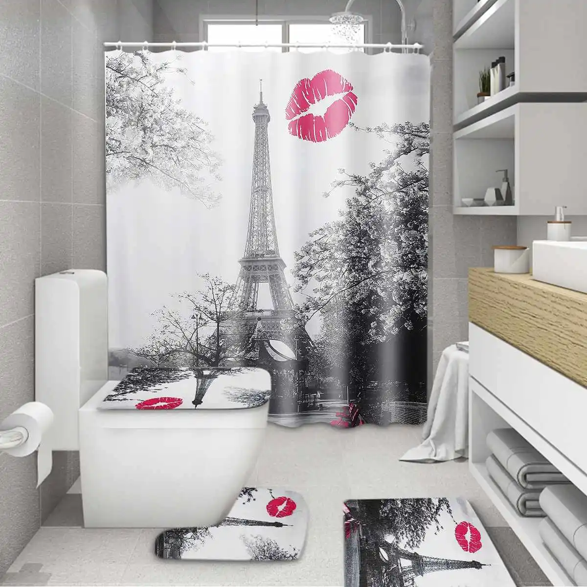 Париж Эйфелева башня занавеска для душа коврик ванной комплект пьедестал