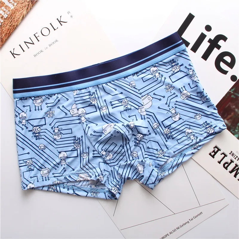 blue Летние модели корейского мужского нижнего белья высокого качества ледяная шелковая ткань Освежающая дышащая Влага Мужское нижнее белье оптом - Цвет: blue