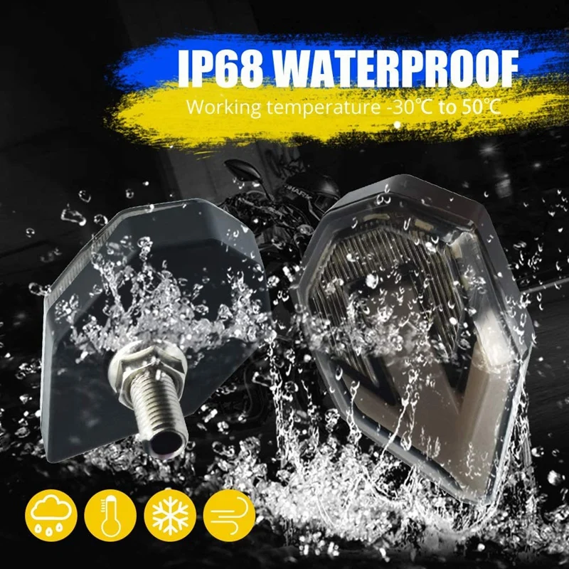 

Motorcycle Turn Signal LED Lights Arrowhead Indicator Waterproof for Yamaha Suzuki Kawasaki Motorbike Blue/Amber