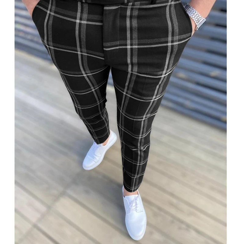 

New Sexy High Wasit Spring Summer Fashion Pocket Men's Slim Fit Striped Straight Leg Trousers Casual Pencil Jogger Casual Pants