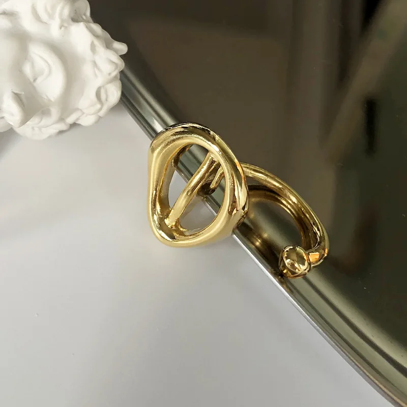 

HANGZHI 2021 New Design Simple Retro Exaggerated Personality Hollow Round Fashion Opening Ring For Women Girls Party Jewelry