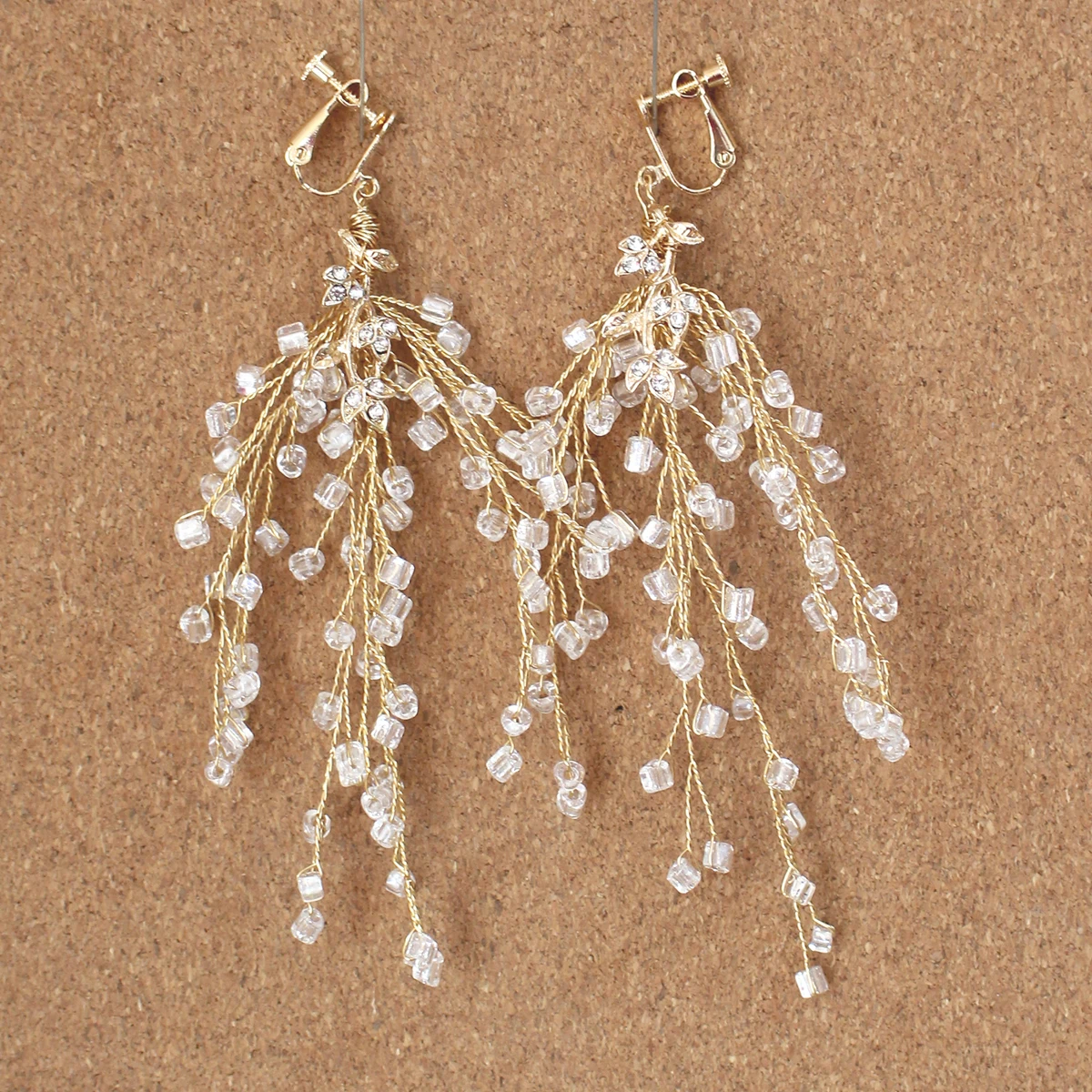 

E001 Luxurious Handmade Wedding Bridal Earrings Transparent Crystal Rhinestone Beads Bridesmaid Ear Clips Women Wed Accessories