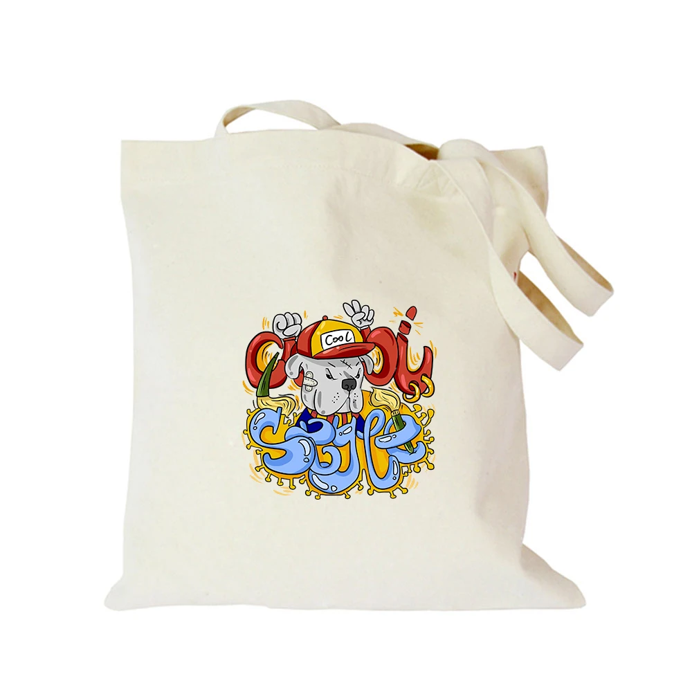 Original Custom logo Canvas Tote Cute Rock Graffiti Cartoon Print Handbag Men or Women Shoulder Bag Kawaii Shopping hand bag |