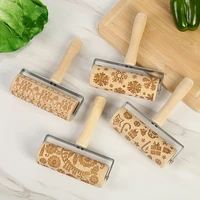 wood carving with handle rolling pin kitchen cookies pasta printed rolling pin christmas elk roller kitchen baking supplies