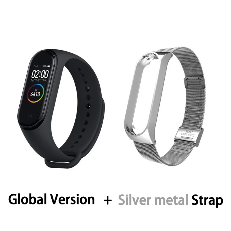 GB silver metal Xiaomi mi-браслет 4 сердечного ритма фитнес цветной сенсорный экран mi Band 4 умный Браслет 135 мАч Bluetooth 5,0 музыкальный браслет - Цвет: GB silver metal
