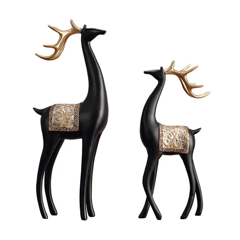 

Nordic Retro Black Elk Artware Animal Sculpture Home Decoration Accessories Modern Art Ornament Resin Statue Room Craft Gift
