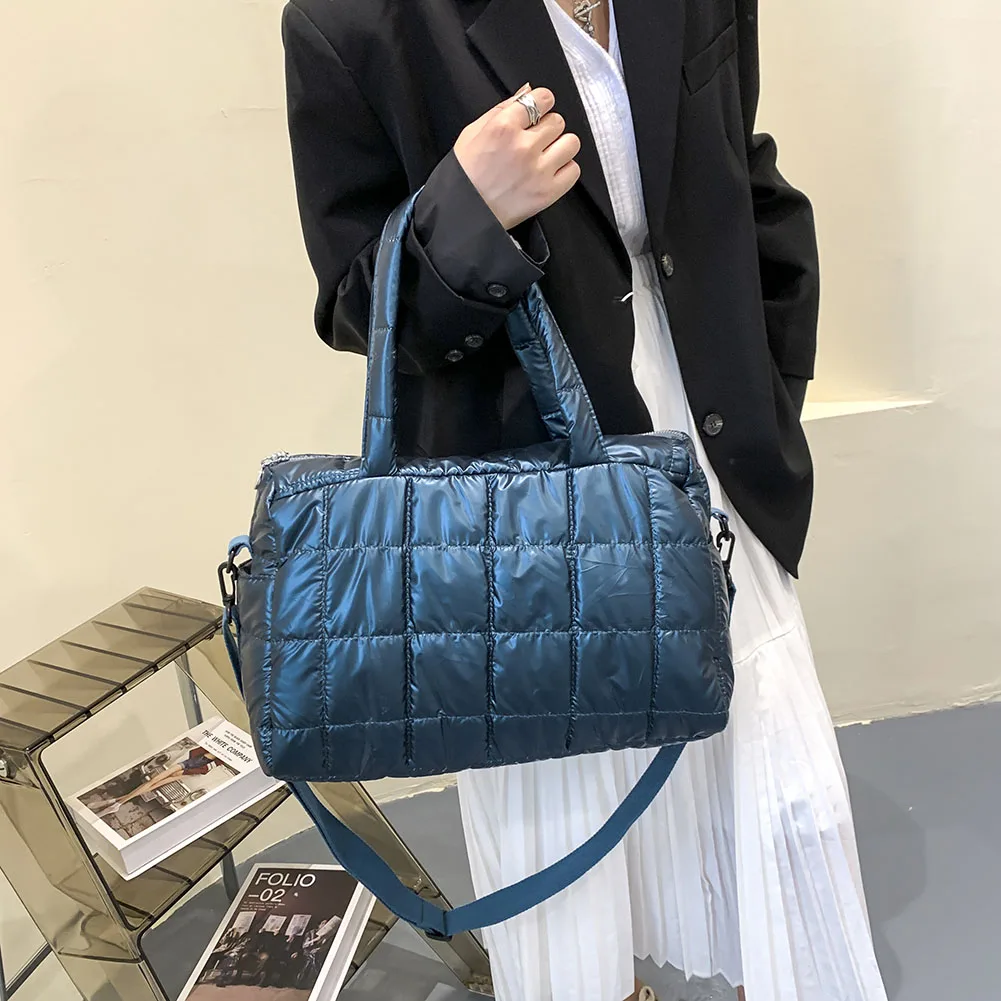 winter new space pad cotton down bag for women fashion quilted lattice shoulder bags large capacity handbags tote bolsa feminina free global shipping