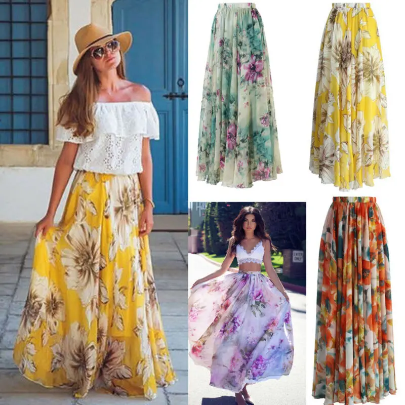 Женское длинное плиссированное платье-макси с высокой талией и цветочным