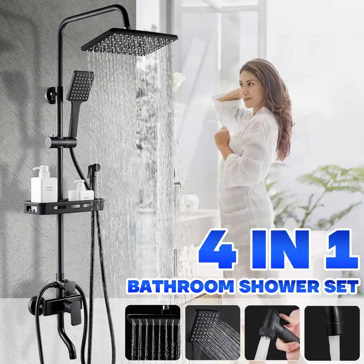 

Hot Cold Shower Set Bathroom Thermostatic Shower Set Matte Black Rain Shower Wall Mounted Bathtub Shower Mixer Tap Shower Faucet