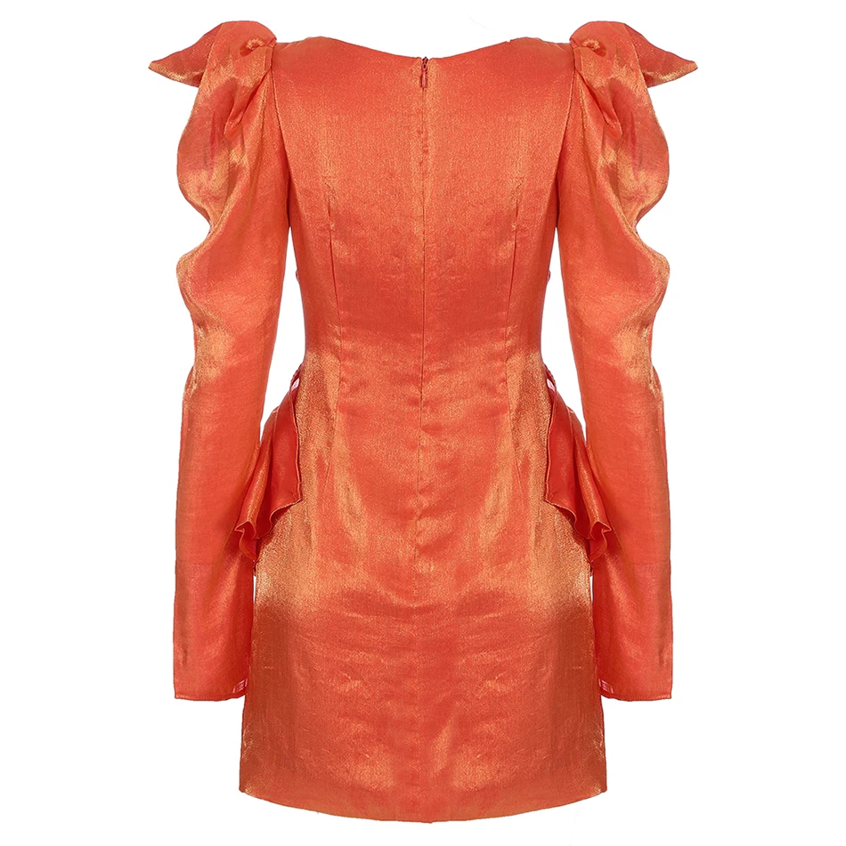 Женское модное облегающее мини-платье с длинным рукавом оранжевое глубоким