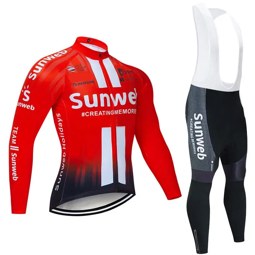 Многоцветный Зима команда Sunweb термальный флис Велоспорт Джерси велосипед брюки набор Мужские Ropa Ciclismo 20D велосипедный майон Culotte одежда - Цвет: Многоцветный