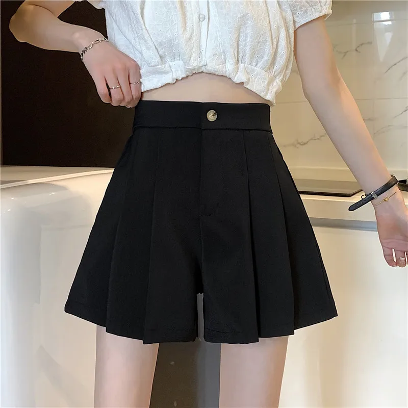 

2021 the new width of tall waist a word leisure suit shorts fashion joker vertical legs, pleated divided skirts