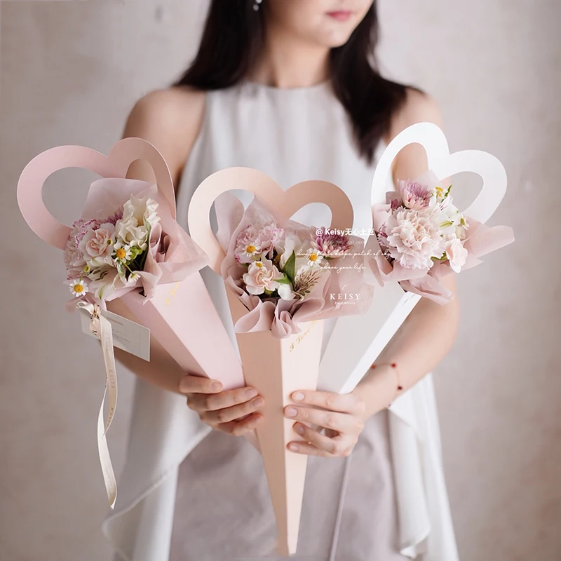 

10 Pieces Single Flower Wrap Box Heart Shape Bouquet Flower Box Florist Wrapping Gift Box Packaging Pouch